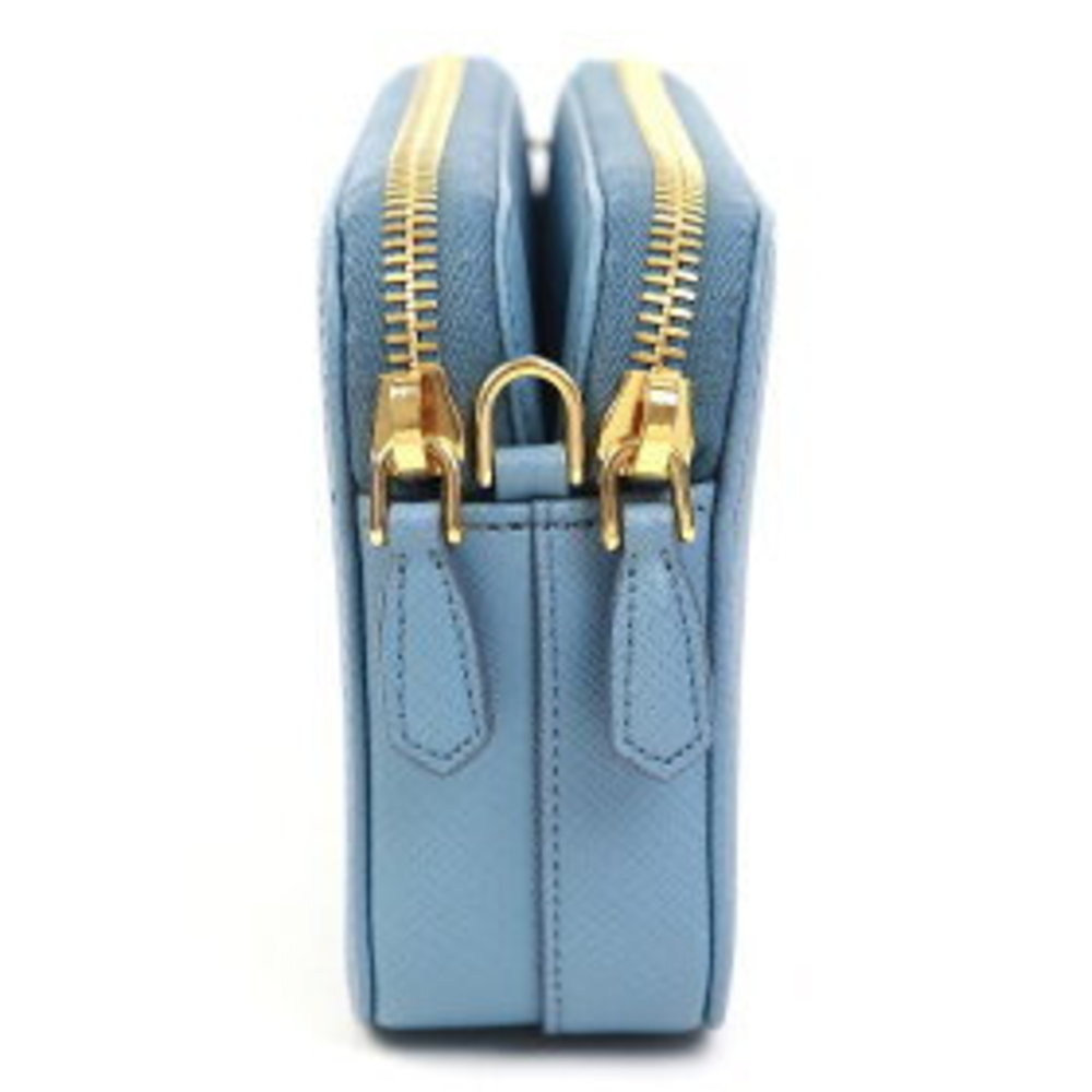 Prada Chain Triangle Bag Crossbody Leather Saffiano Sky Blue - Picture 4 of 9